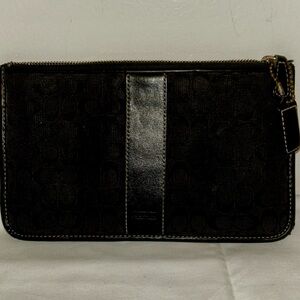 Coach Slim Black Signature Canvas & Leather Envelope Zipper Pouch/Clutch